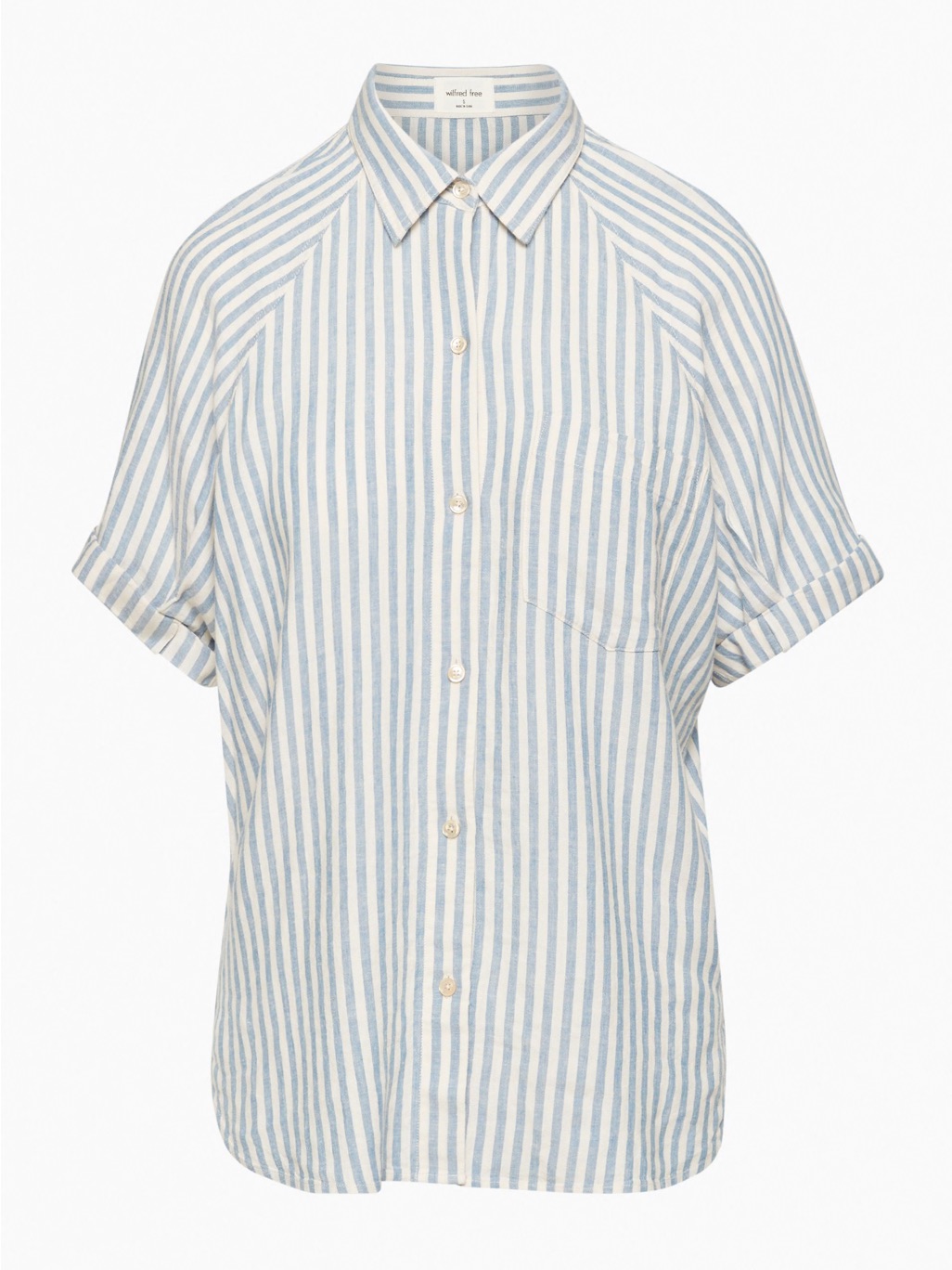 Wilfred Blue And White Striped Short-Sleeve Button Down